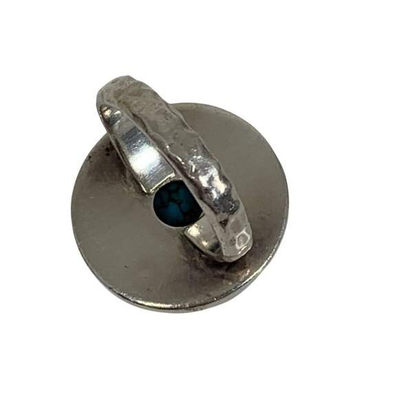 LORI BONN Sterling Silver Floral Framed Turquoise Ring SZ 5.25 Hammered Band - Picture 7 of 9